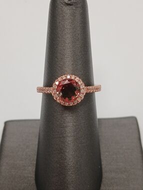 NEW! Rose Gold Watermelon AAA CZ Halo Ring - Goldoro Size 7